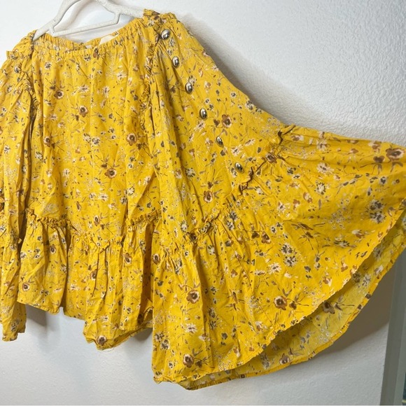 Aniye By Bell Sleeve Yellow Floral Boho Peasant Top - Picture 4 of 9